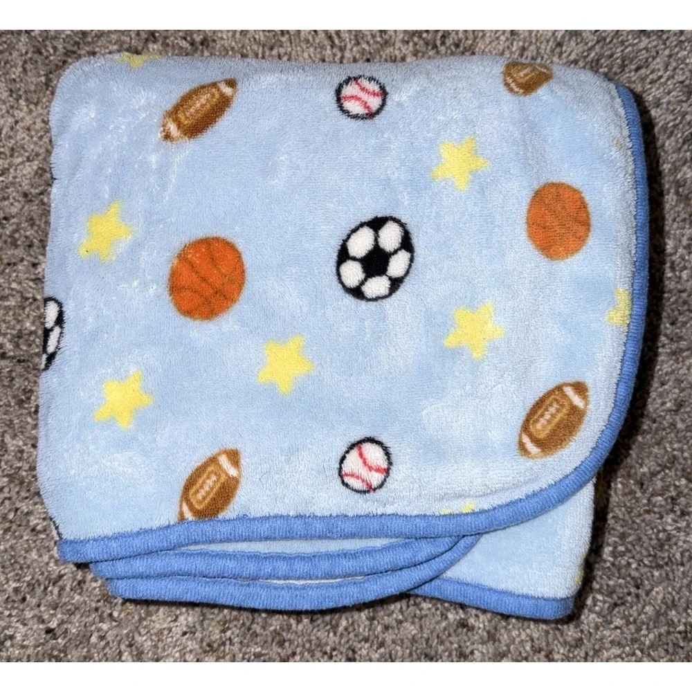 Vintage Baby Sports Plush Blanket Lovey Baseball Football Stars